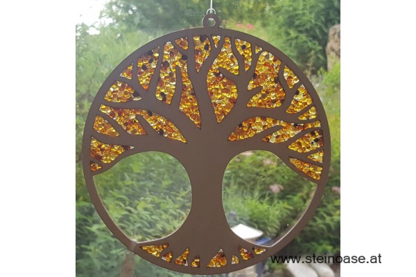 Fensterbild Suncatcher Bernstein - LEBENSBAUM Ø 20cm